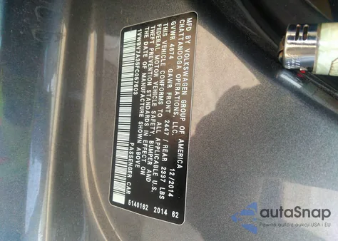 2015 Volkswagen Passat 2.0L Tdi Se z USA, uszkodzony, nr VIN 1VWBV7A35FC057603